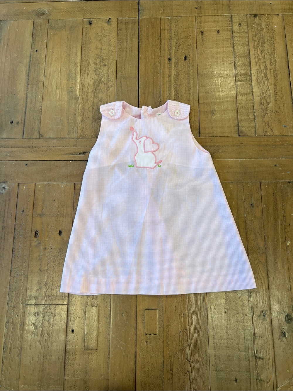 Petite ami pink gingham elephant embroidered shift dress 9 months traditional